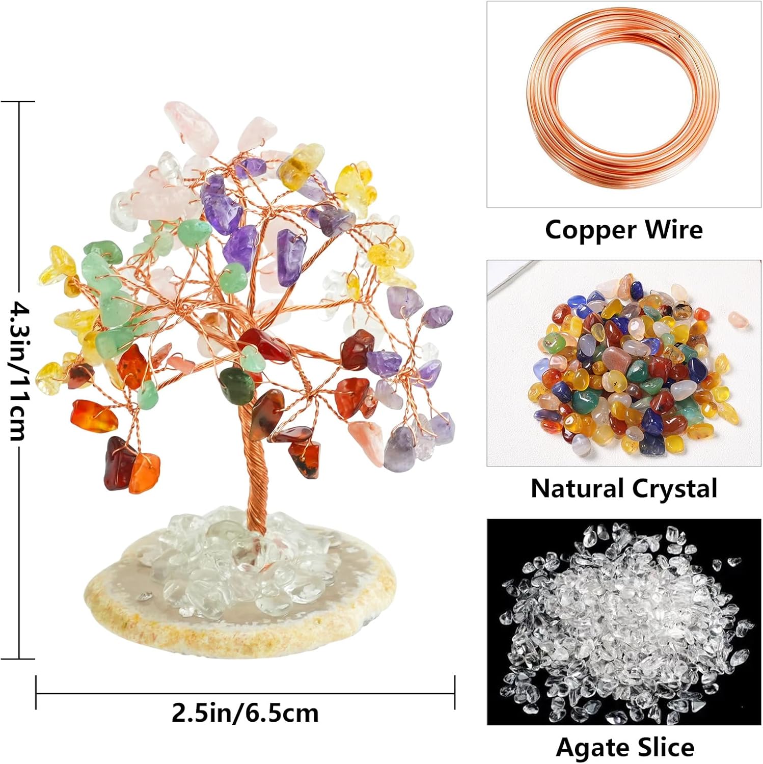 7 Chakra Baum des Lebens, Natürliche Kristalle und Heilsteine spirituelle Dekoration für Positive Energie, Edelstein Feng Shui Baum für Meditation, Home Dekorationen Heilung Geschenke