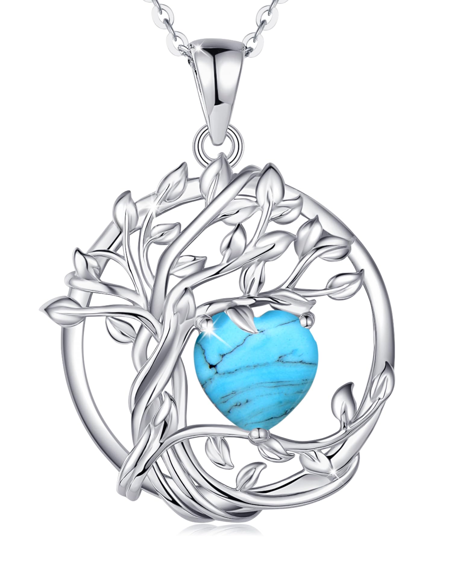 FANCIME Tree of Life Baum des Lebens Geburtstein Halskette Sterling Silber Anhänger Geburtstein Kette Edelstein Jahrestag Geburtstag Schmuck Weihnachten Geschenke für Damen Mama Ihre Frau