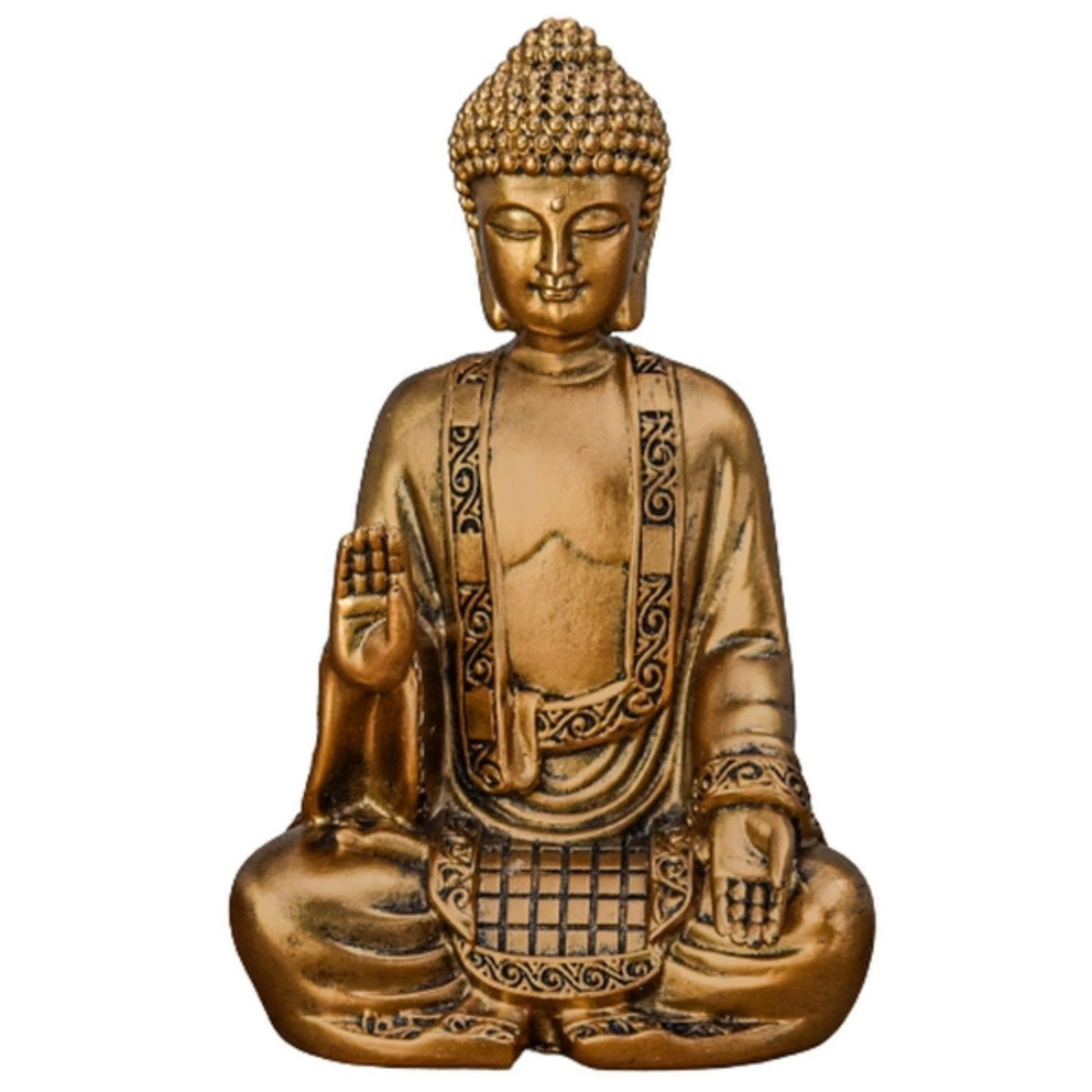 Lachender Buddha Willkommen - Glücksbringer Statue - Zen und Feng Shui Dekoration - für eine entspannende und spirituelle Atmosphäre - Geschenkidee - Breite: 9cm - Farbe: Grün und Braun - Zen'Light