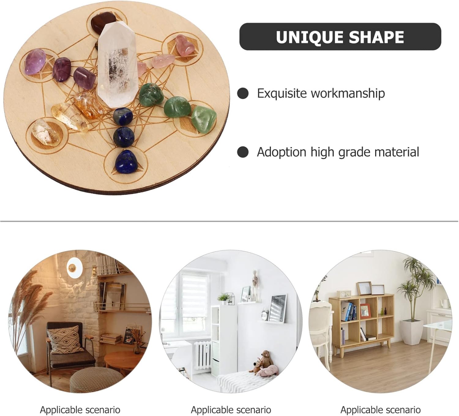 Artibetter Metatrons Cube Crystal Grid Sacred Geometry with Stone Chakra Raw Crystal Dots Mountain Sacred Geometry Wood Energy Grid Altars Supplies