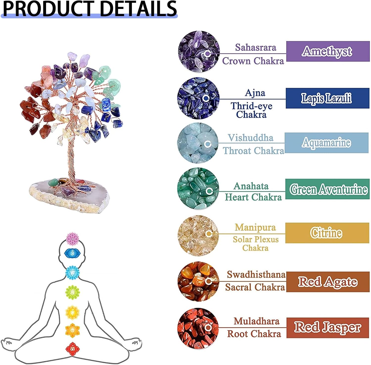 GEFIRE Tree of Life Crystal, 9-10 cm Healing Crystals Money Tree, Natural Crystal Stones For Chakra Reiki Gift Home Office Table Decoration Gift Ornament Sculpture (Seven Colours)