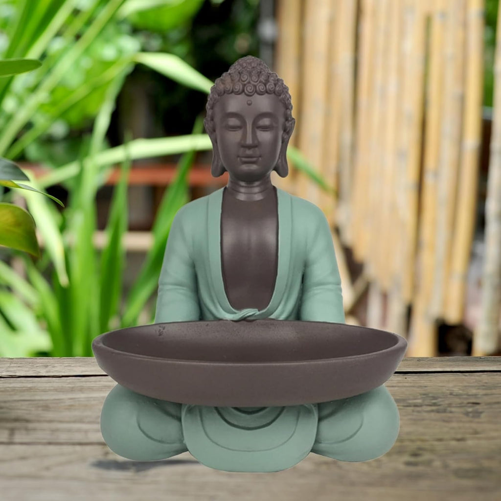 Leere Figur Buddha – Dekoration Zen und Feng Shui – für eine entspannende und spirituelle Atmosphäre – Geschenkidee Glücksbringer – Höhe: 20 cm – Farbe: Grün und Braun – Zen'Light