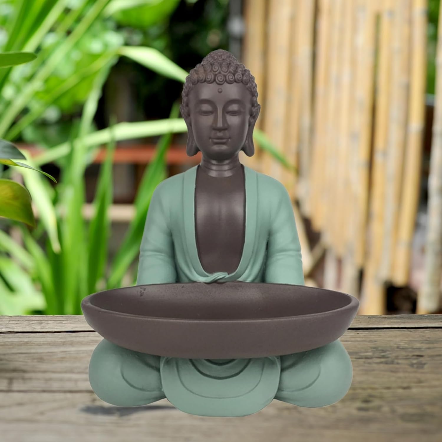Leere Figur Buddha – Dekoration Zen und Feng Shui – für eine entspannende und spirituelle Atmosphäre – Geschenkidee Glücksbringer – Höhe: 20 cm – Farbe: Grün und Braun – Zen'Light