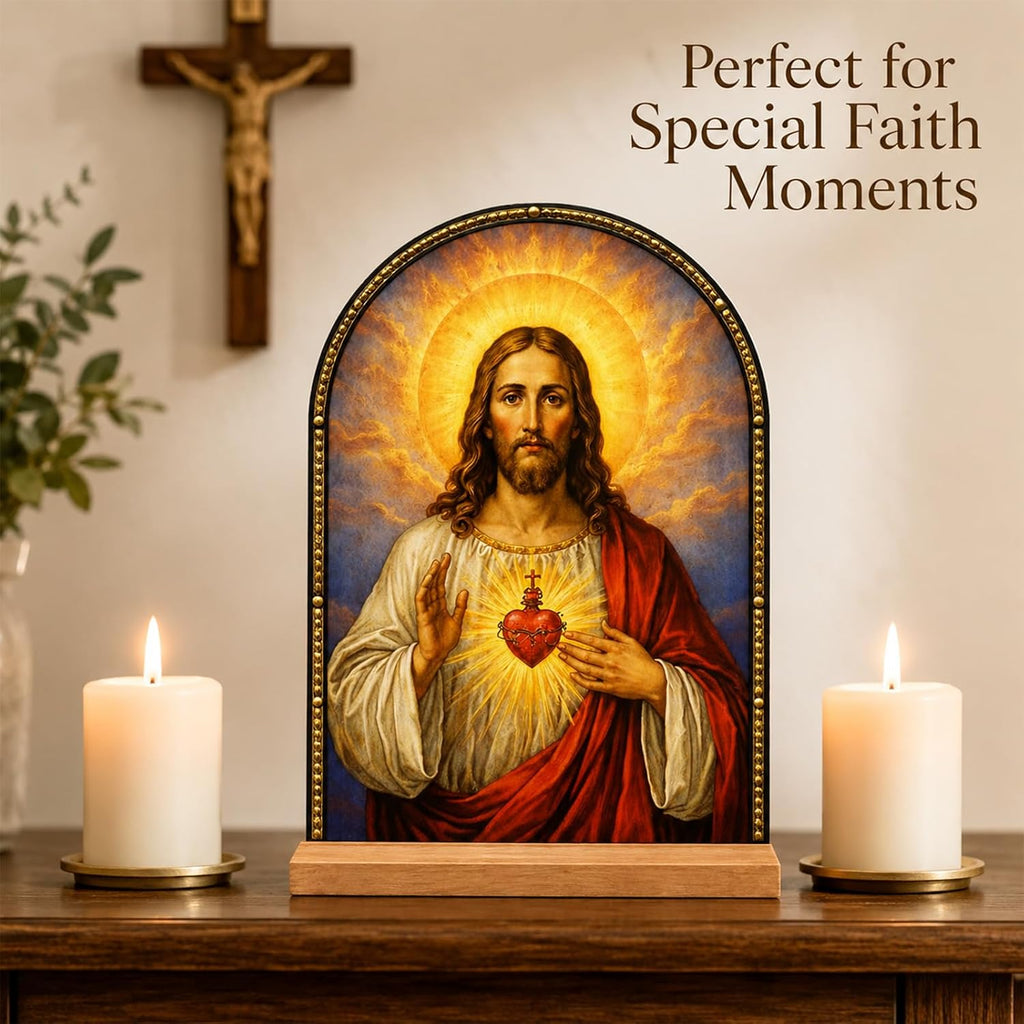 TALPGOD Jesus Stand Catholic Ornament Statue – Sacred Heart of Jesus Statue Acrylic Tabletop Décor for Home Altar & Desk, Christian Gifts for Women & Men