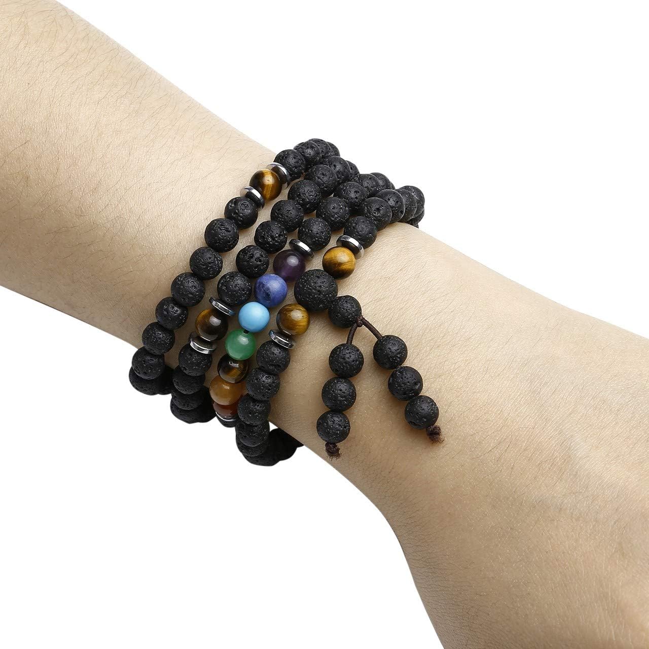 CrystalTears 108 Perlen Mala Kette 6mm Stein Wickelarmband Chakra Armband Healing Reiki Edelstein Yoga Armreif Buddha Gebetskette Halskette (Lava Stein)