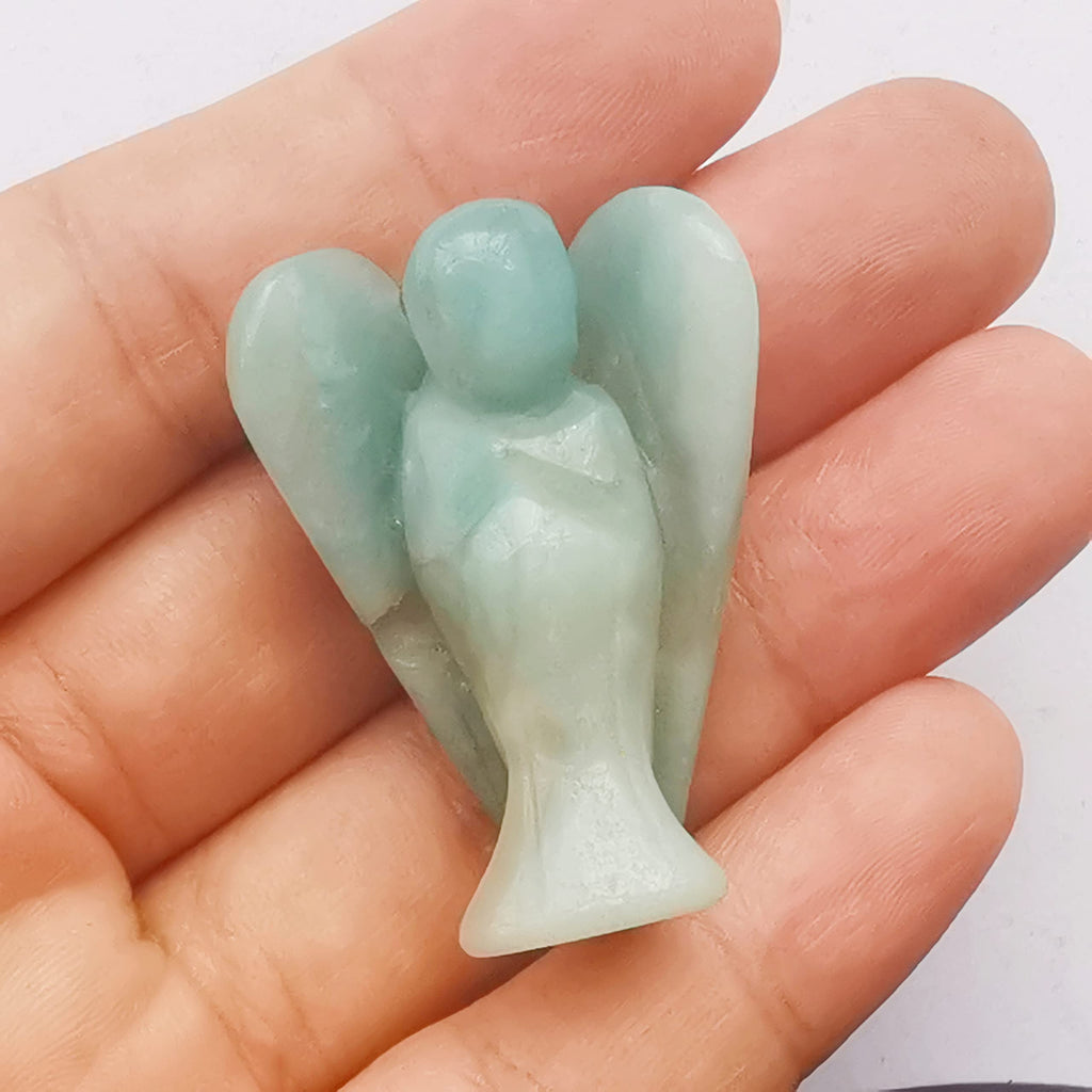 Natürliche Lila Lepidolith Heilung Kristall Gebet Schutzengel Statue,38mm Schnitzen Tasche Palm Stein Figuren Dekoration