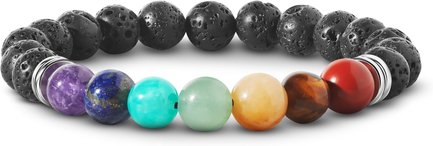 PURAJA Chakra Armband aus echten Edelsteinen | Premium Naturstein Armband | Für mehr Harmonie & Balance | 7 Chakra und Lavastein Perlen