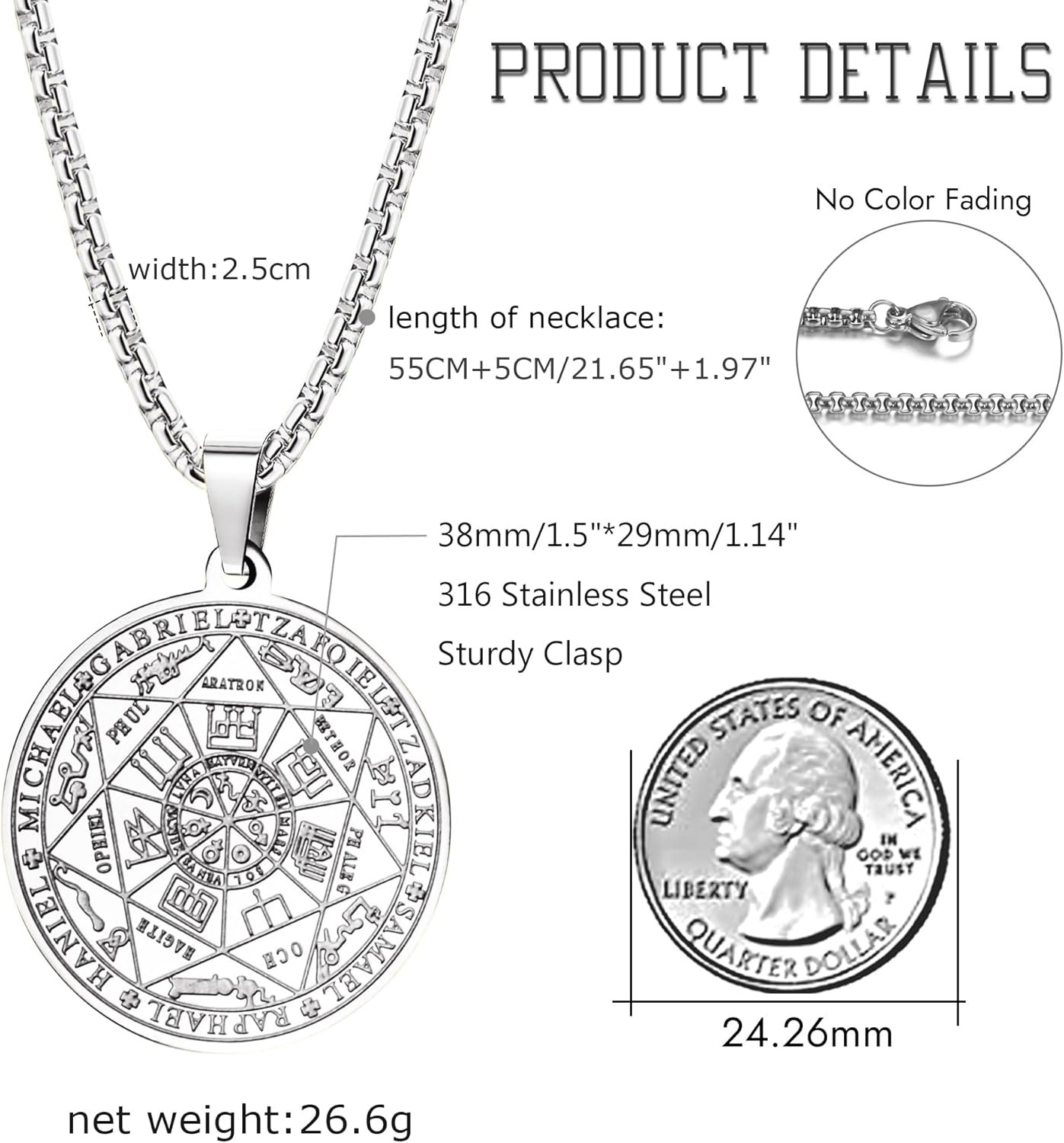 JeweBella Halskette Herren 7 Erzengel Siegel Medaille Talisman Halskette für Männer Frauen Edelstahl Pentagramm Talisman Anhänger Amulett Magische Schutzkette Männlicher Schmuck Glücksbringer