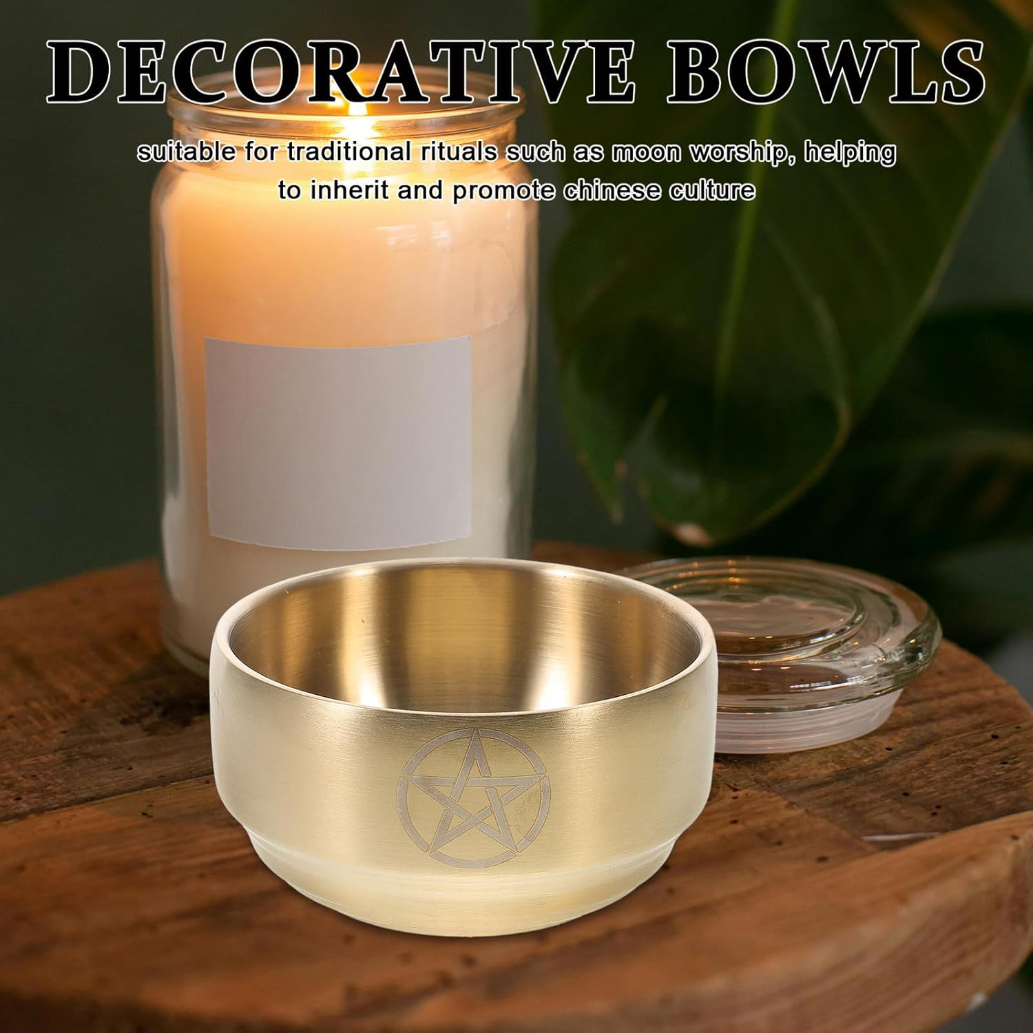 PRETYZOOM RäUcherschale Messing Mit Pentagramm Design Altar Ritual Schale FüR RäUcherungen Kerzen Und Dekoration 10.5cm Gold