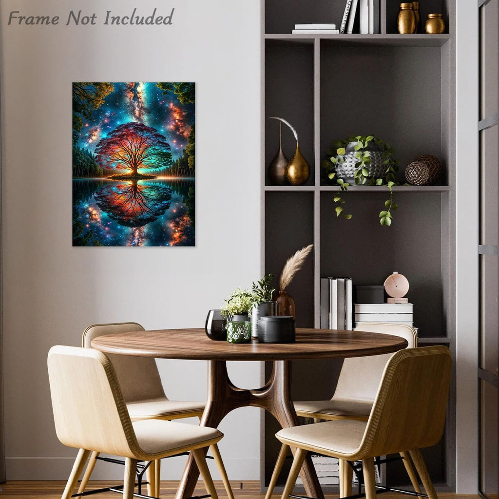 Abstrakter Baum des Lebens Bild, Bunter Fantasiewald Gemäldedruck für Schlafzimmer Wohnzimmer Deko 12x16 Zoll Ungerahmt