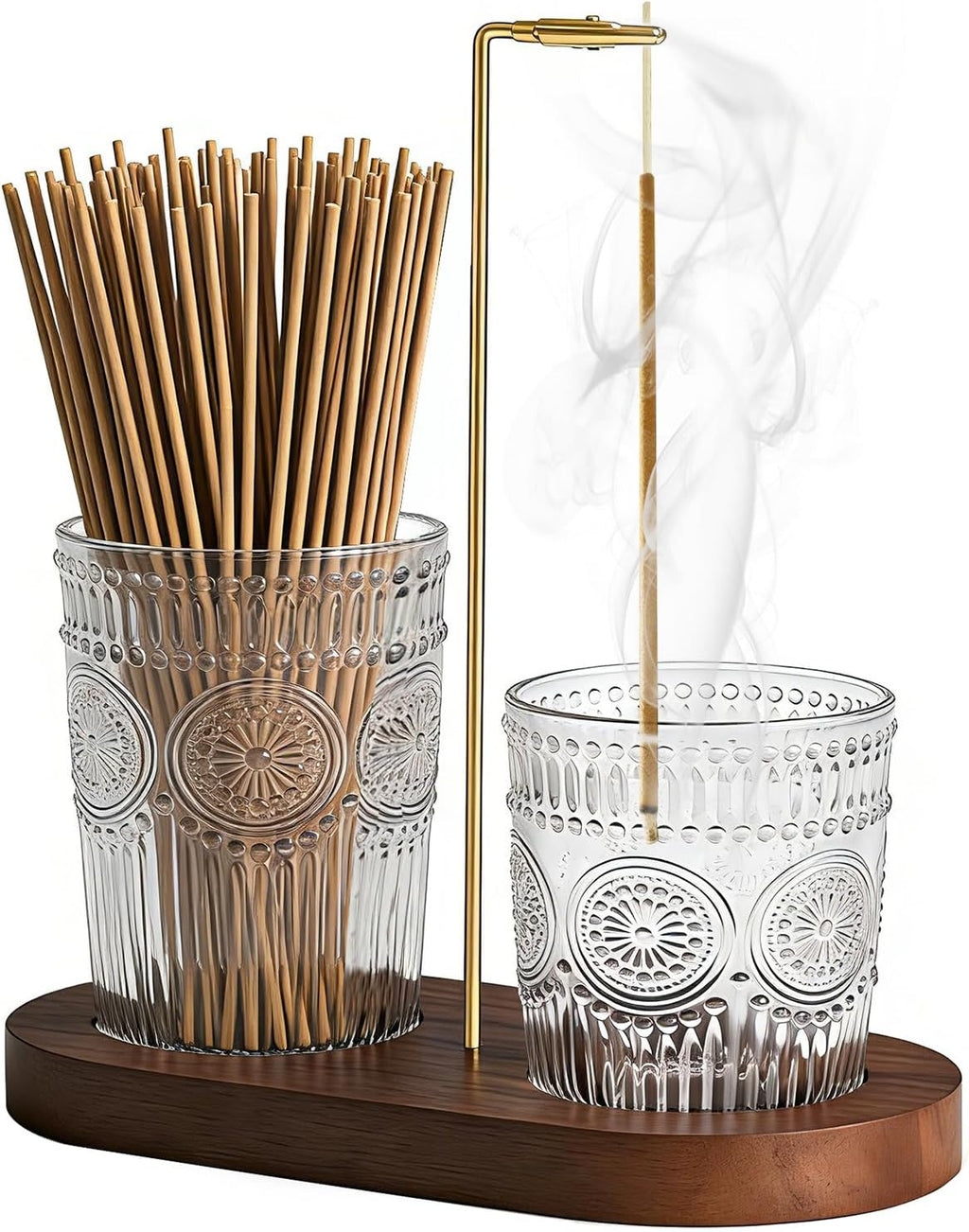 2 in 1 Incense Holder for Sticks, Vintage Glass Incense Burner | Upside Down insence-stick holder, Ash Catcher & Solid Wood Base, Anti-Ash Flying Catcher for Meditation, Yoga, Spa & Home