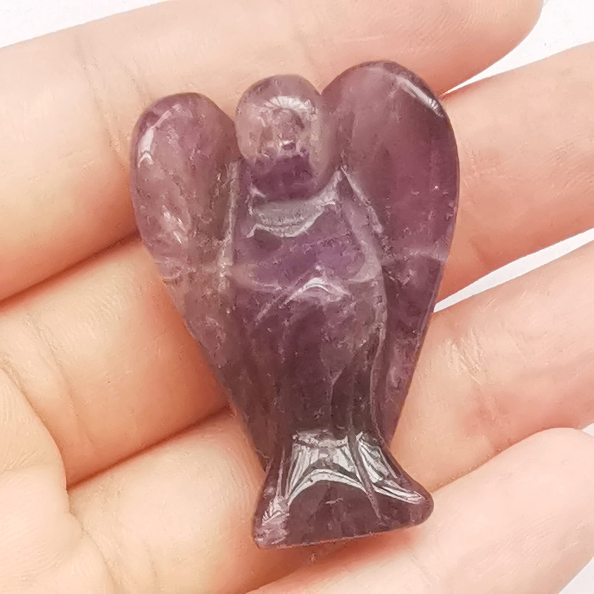 Natürliche Lila Lepidolith Heilung Kristall Gebet Schutzengel Statue,38mm Schnitzen Tasche Palm Stein Figuren Dekoration