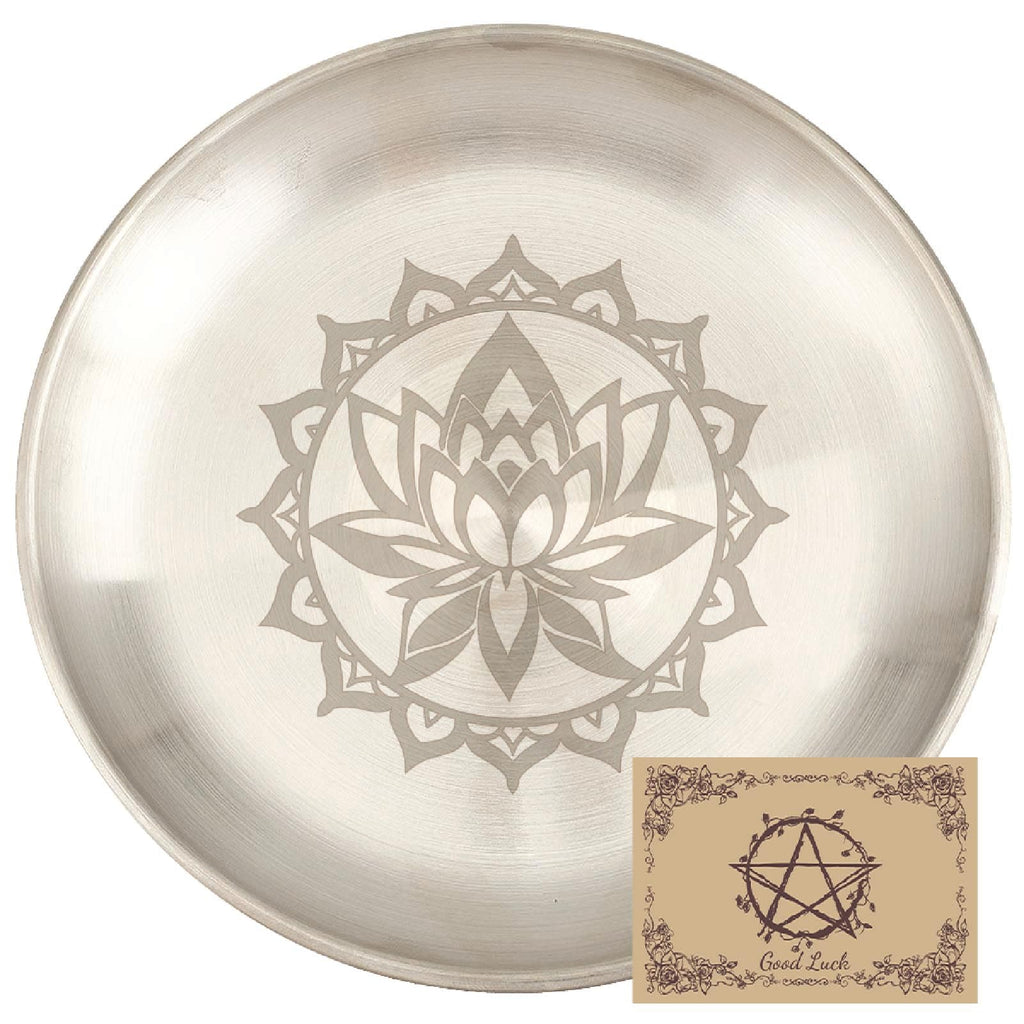 CREATCABIN Kreuz Opferschale Altar Ritualplatte Edelstahl Goldene Kristall Aufbewahrung Flache Schale Rundes Tablett Gebetsschale Kerzenhalter Schmuckschale Zum Räuchern Räuchergefäß 14x14cm