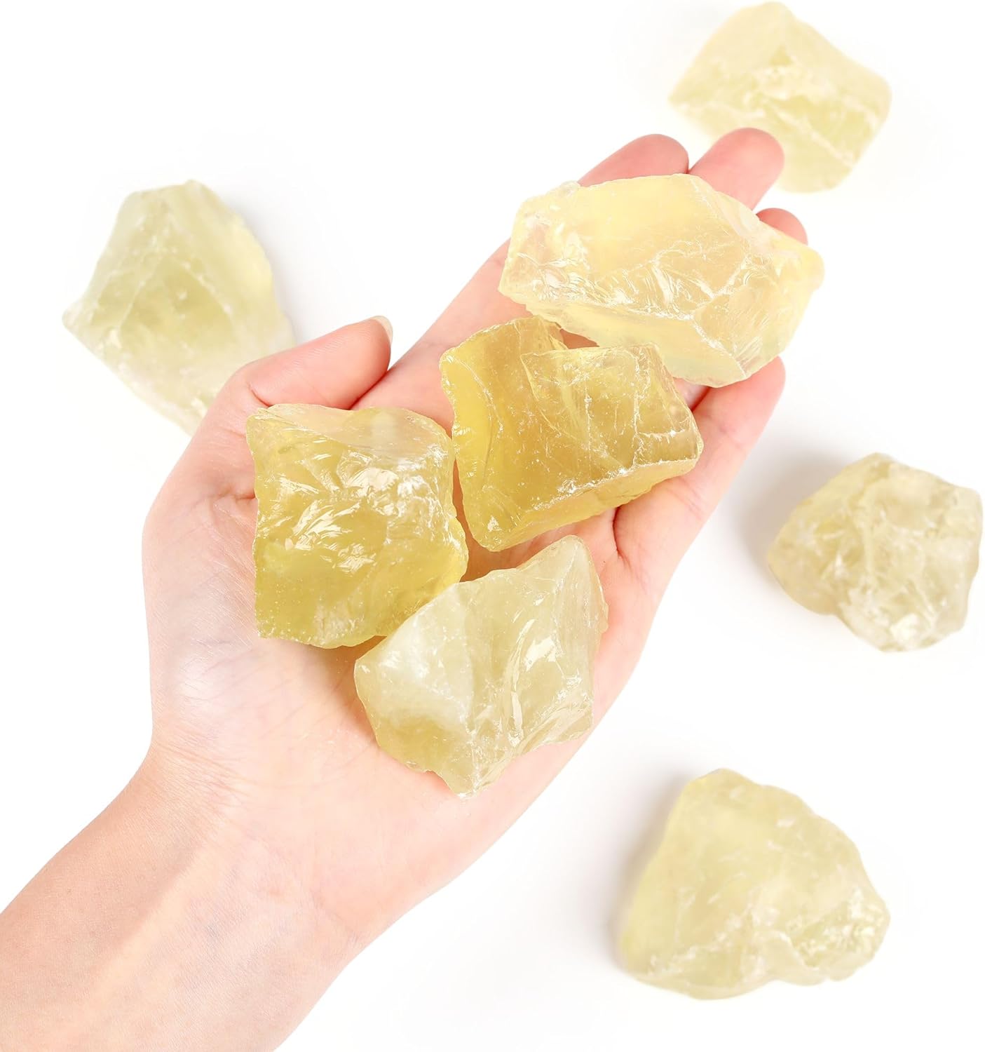 QINJIEJIE 100% Großes Citrin Rohsteine Premium Wassersteine Kristalle Steine 4 Stück Natursteine Heilsteine set 2"