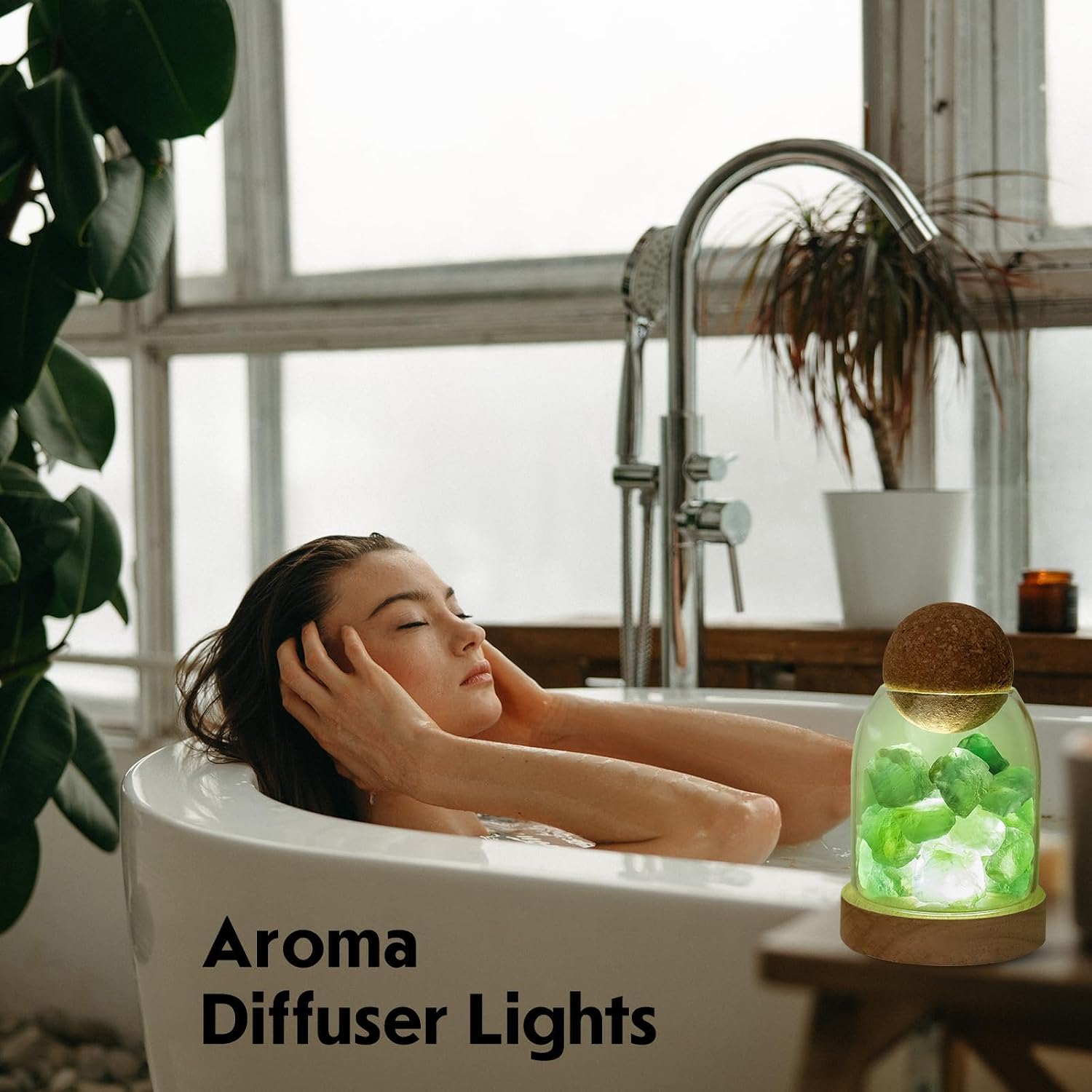 Runyangshi Crystal Night Lamp 6.3" Natural Healing Aroma Stone Diffuser, USB 3 Colours Dimming Bedside Bedroom Lamp Home Decor(Green Fluorite)
