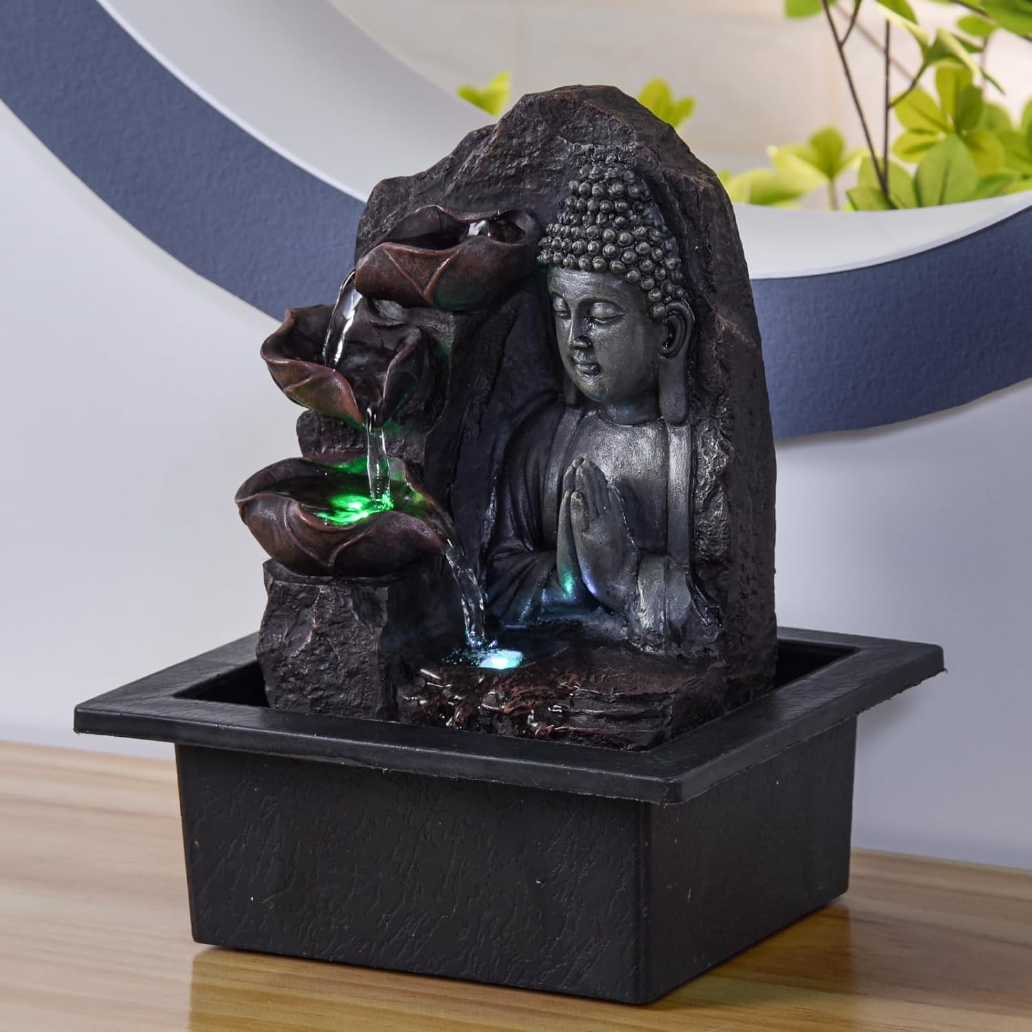 Zen'Light Spirituality Buddha Fountain, Polyresin, Dark Brown, 21 x 21 x 26 cm