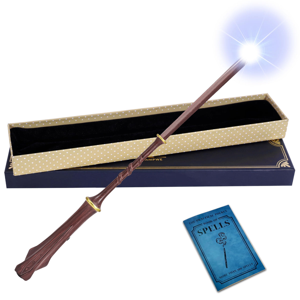 ChampWe Light Up Magic Wizard Wand Rechargeable Illuminating Toy for Kids Witch Collection Cosplay Accessories with Spellbook and Gift Box (Ivy)