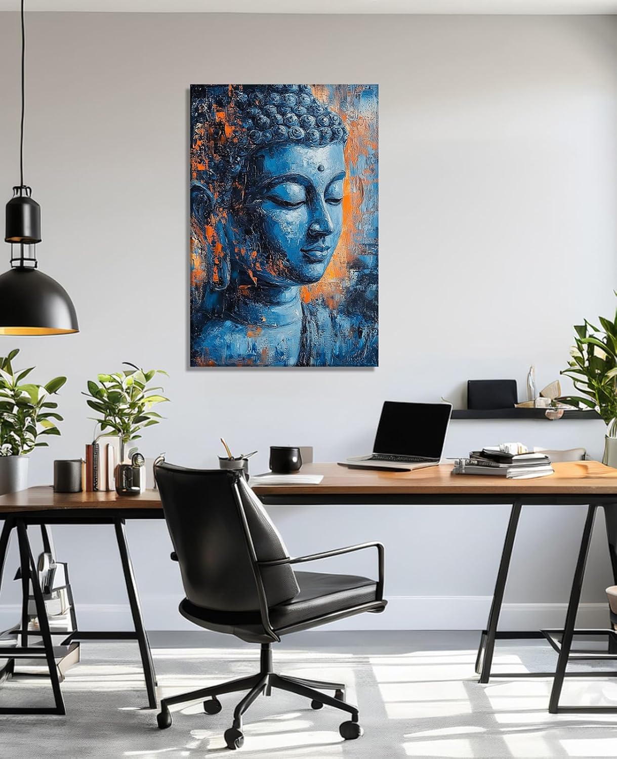Buddha Canvas Wall Art Zen Wall Decor Blue Buddha Pictures Religious Painting Vintage Prints Meditation Art for Yoga Spa Spiritual Room Bathroom Home Decor Framed - 12.00"x18.00"