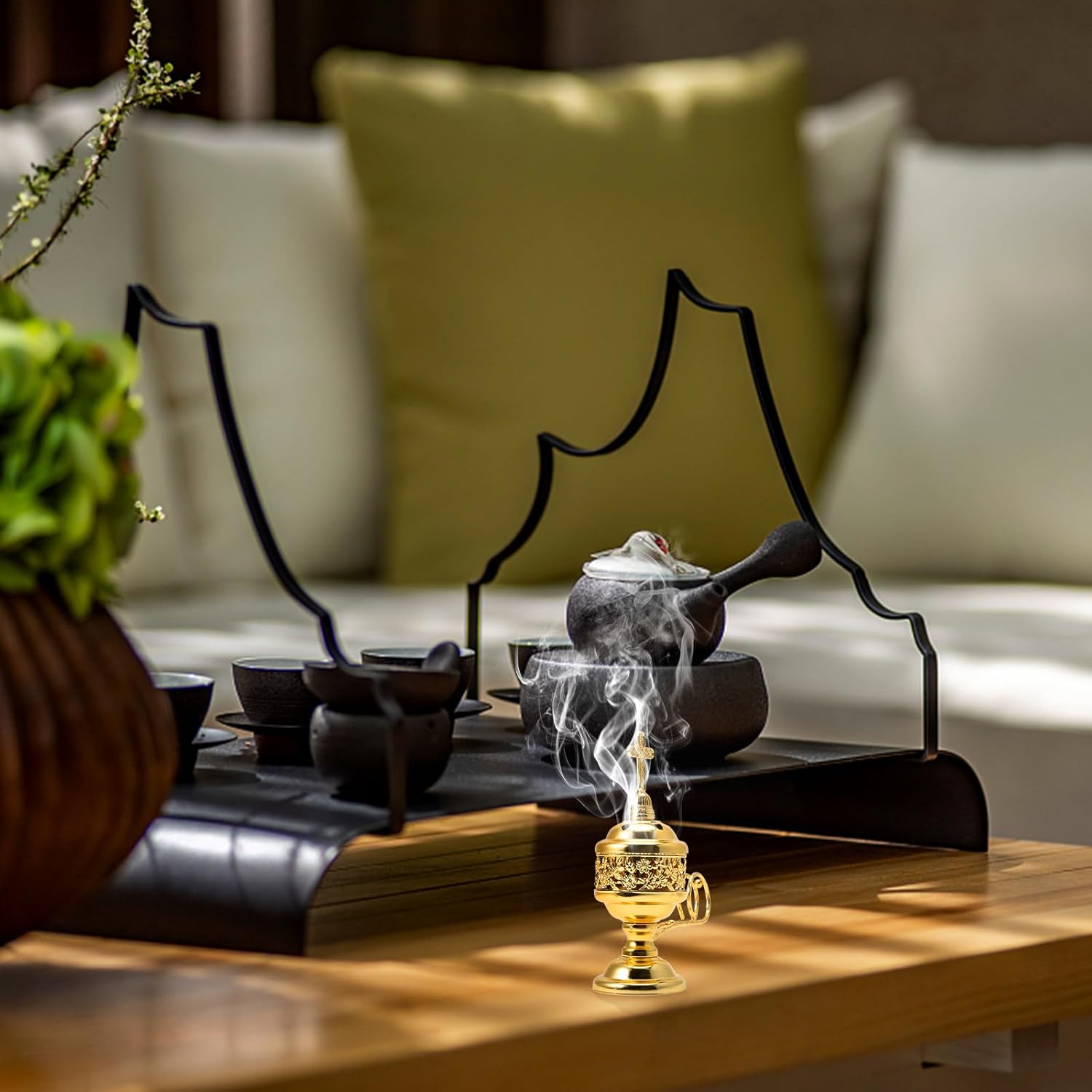 Yawlsow Räuchergefäß, Weihrauchkohle Räucherstäbchenständer, Bakhoor Räuchergefäß Halter, ideal für Aromatherapie, Yoga und Spa, Haus und christliche Kirche Räuchergefäß, (Gold), ATX0005-6