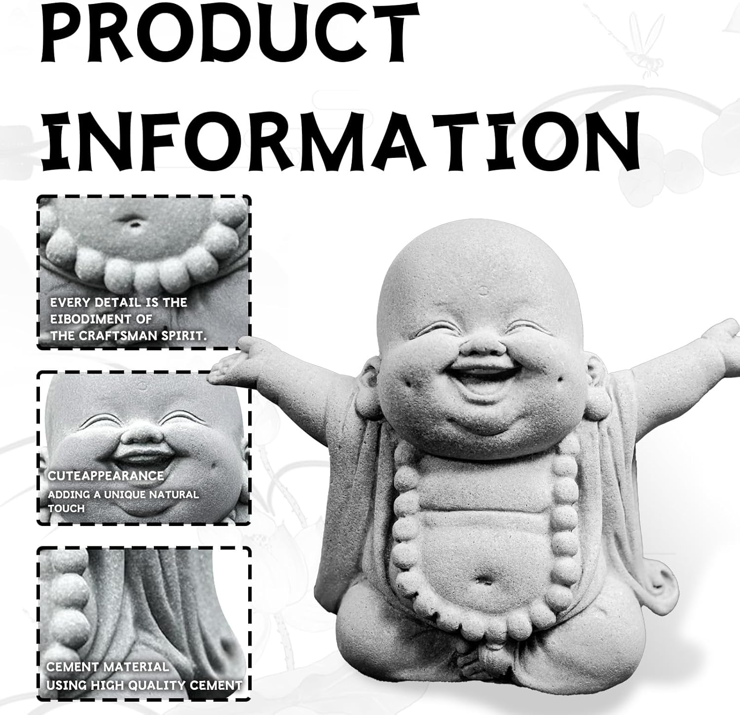 Laughing Buddha Statue,Zen Monk Praying Statue Sculptures Ornament for Garden,Outdoor,Wealth,Good Luck, Indoor,Mini Buddha Fish Tank Decoration