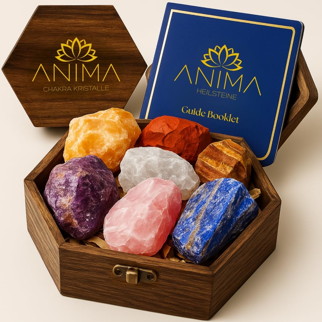 Anima Premium Amethyst Stone Set - Amethyst Tower, Cluster and Raw Crystal - Large Crystals and Healing Stones in Wooden Box - Ideal Spiritual Gift for Women for Meditation and Restful Sleep
