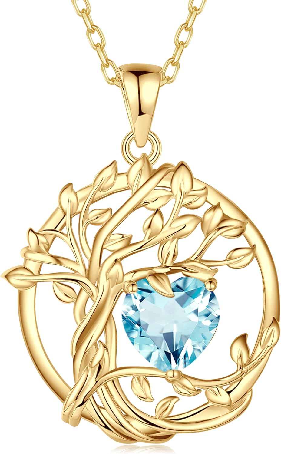 FANCIME Lebensbaum Geburtstein Kette für Damen Gelbgold Vergoldet Baum des Lebens Edelstein Anhänger Halskette Schmuck Geschenke für Damen Frauen Mädchen, Kettenlänge: 40+5 cm