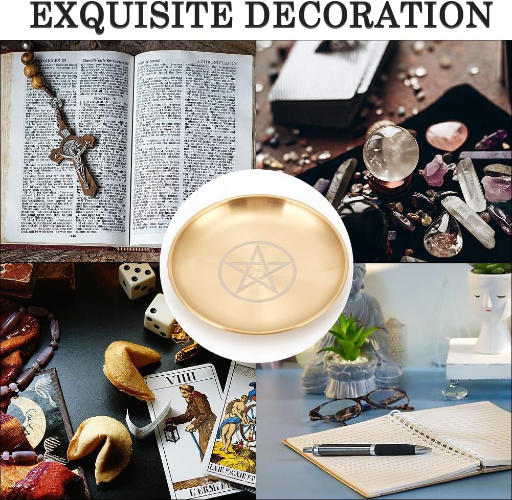 CREATCABIN Pentagramm Altarplatte Stern Tarotplatte Rituelles Brennen Kerzenhalter Teller Schalen Opfergaben Weihrauchbrenner Flache Schale Mit Altarkarte Tarotzubehör Für Hexerei Wicca Golden 14x14cm