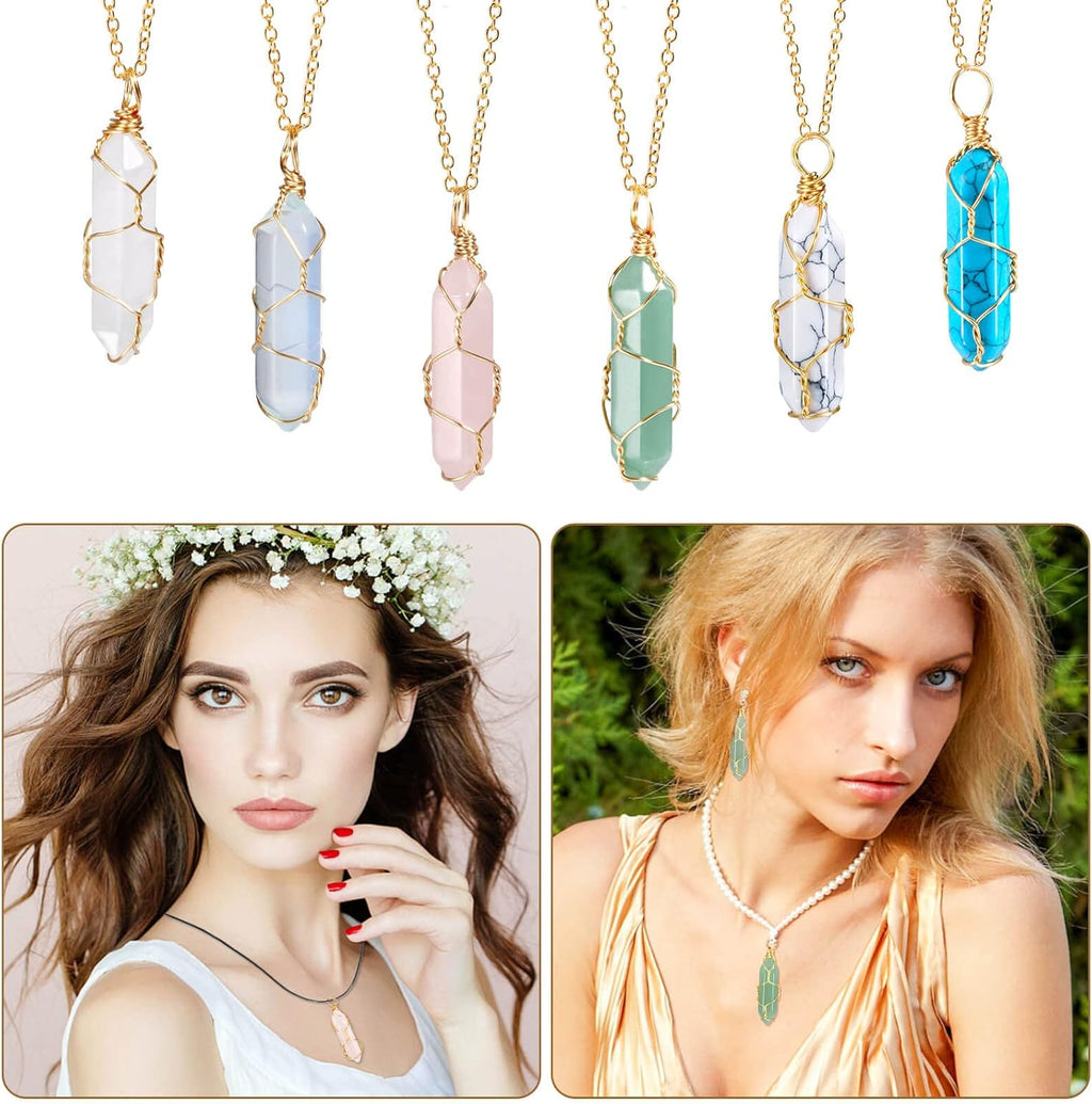 24Stück Heilende Kristalle Steine Sets, Sechseckige Heilkristalle Reiki Meditation Edelstein Chakra Steine Amethyst Tigerauge Obsidian Malachit Heilsteine Anhänger Spirituelle Deko Esoterik Geschenke