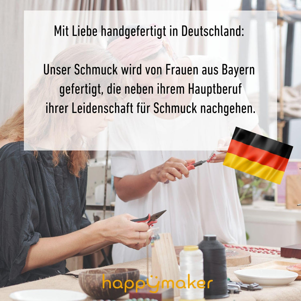 happymaker - Rosenquarz Armband Damen, handgemacht in Deutschland, Edelstein Armband rosa mit vergoldeten Perlen, Geschenkverpackung als Kraftgeber Geschenk für Frauen und Mädchen