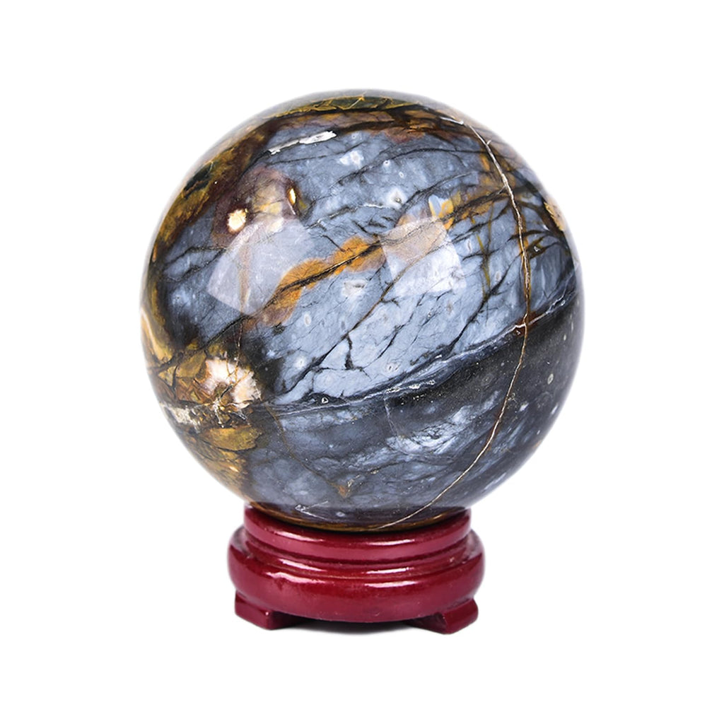 JIC Gem Large Crystal Ball with Stand Pietersite Crystal Ball Gemstone Decorative Ball for Home Decoration Altar Reiki Feng Shui Crystal Gift 80-90mm