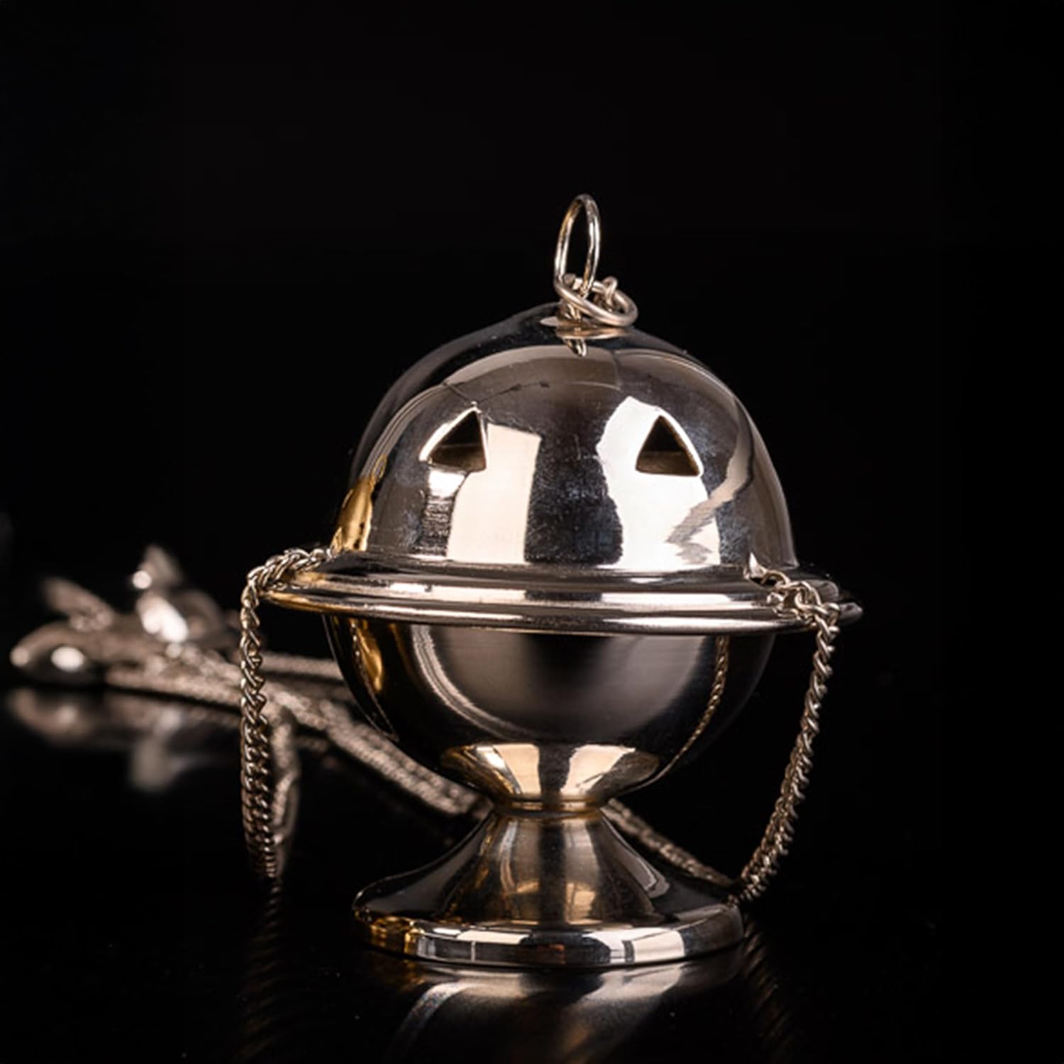 NKlaus Incense Burner & Incense Barrel Made of Brass Silver - Incense Burner with Chain 33 cm - Traditional Incense Holder 8 x 6.5 cm for Home & Church - Handmade & Elegant 7529