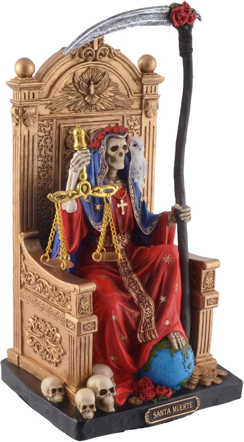 Santa Muerte on Throne with Scythe and Scales - Coloured by Veronese