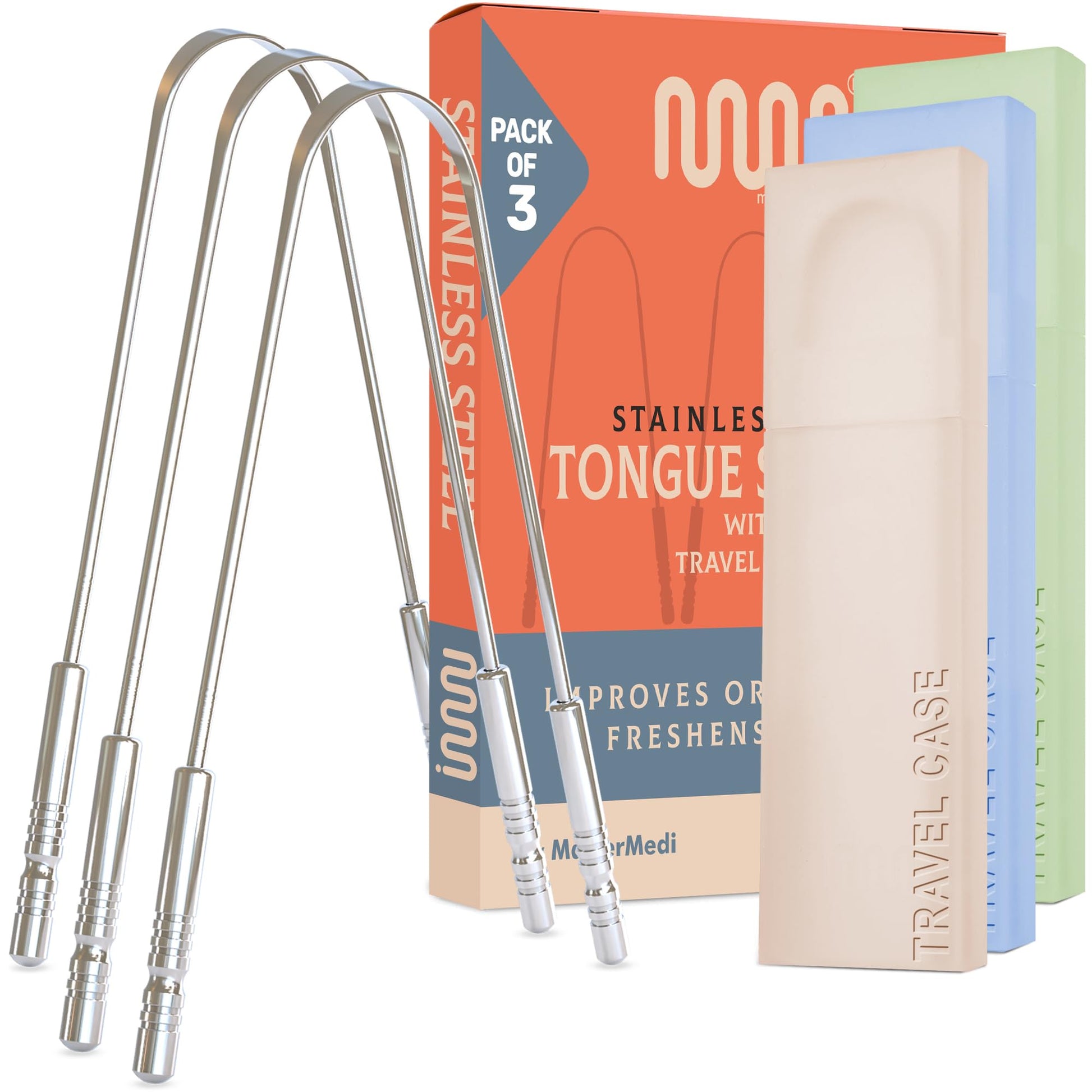 MasterMedi 100% reines kupfer zungenschaber mit reiseetui - 2 pack all natural ayurveda zungenreiniger, bannt mundgeruch und pflegt mundhygiene, groß grip (Set of 2 (Copper Tongue Scraper))