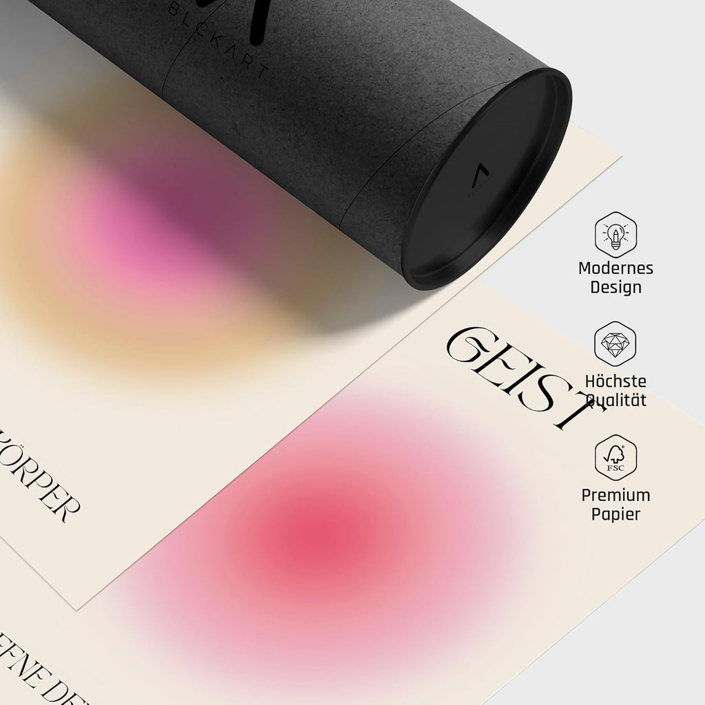 Geist Körper Seele Yoga Poster Set Achtsamkeit Aura Farben Wanddeko Inspirierende Bilder Mindfulness Schlafzimmer Deko Wohnzimmer Dekoration Homeoffice Achtsamkeitsposter (3x A4 | Ohne Rahmen)