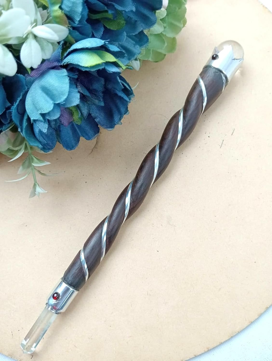 Jet International Beautiful Rosewood Plain Twisted Long Healing Stick Long Wall Himalayan Crystal Ball Point Nepal Tibetan India Asian Aura Energy Balance Garnet Cabochon Love Picture is