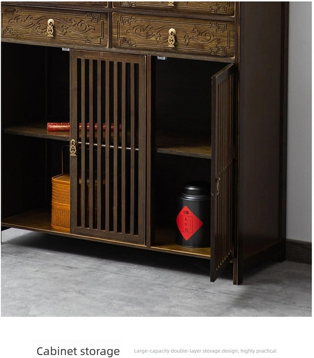 Altartisch im chinesischen Stil mit Lotusschnitzerei – Aufbewahrungsschrank aus Bambus for Meditation, Gebetspräsentation, Heimdekoration(60 * 36 * 186cm/23 * 14 * 73in)