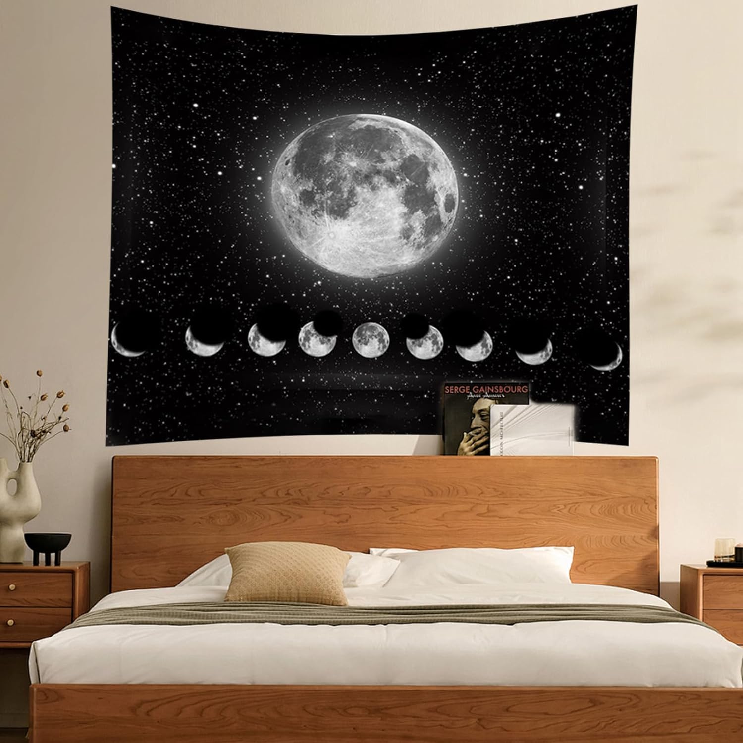 Wandteppich Mondphasen, Schwarz-Weiß-Sonne-Mond-Tapisserie Wandbehang, Mond Wanddeko, Gothic Trippy Tapestry Wandteppiche, Wandtuch Wandbehang Boho Wand Deko, für Schlafzimmer Wohnzimmer(200x150cm)