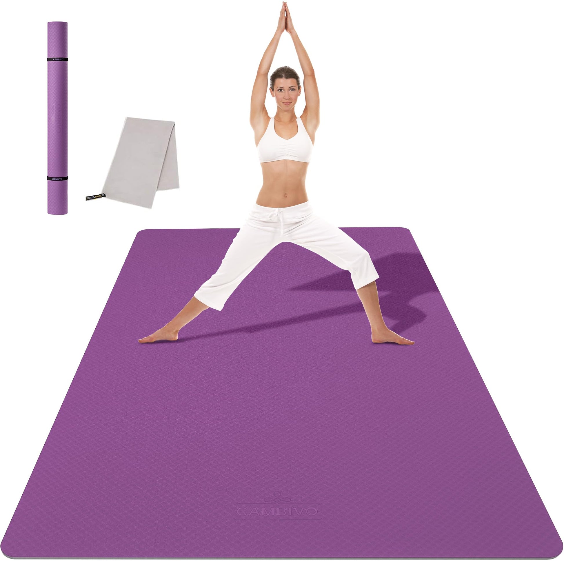 CAMBIVO Yogamatte XXL, Yoga Matte 183cm x 122cm Groß，6/8/10/12mm Extra-DickE Fitnessmatte, Breite Sportmatte Rutschfest, TPE Pilatesmatte Gymnastikmatte mit Handtuch