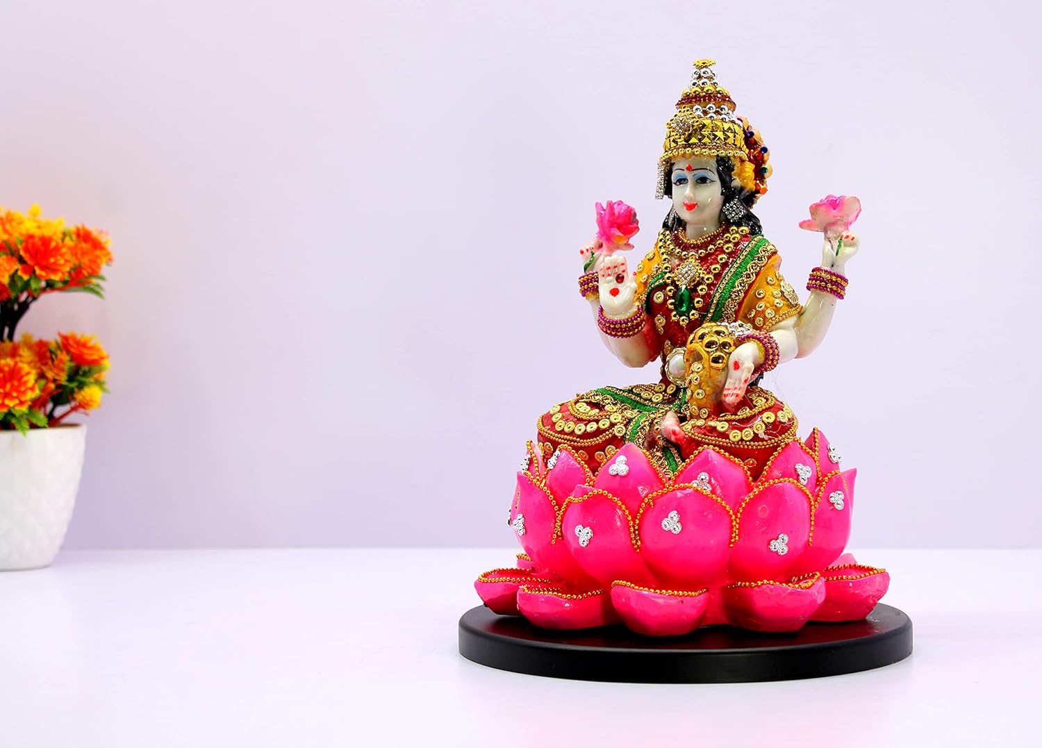 eSplanade Lakshmi auf Lotus | Laxmi Göttin Murti Idol Statue Skulptur Figur – Harz – 27,9 cm – mehrfarbig