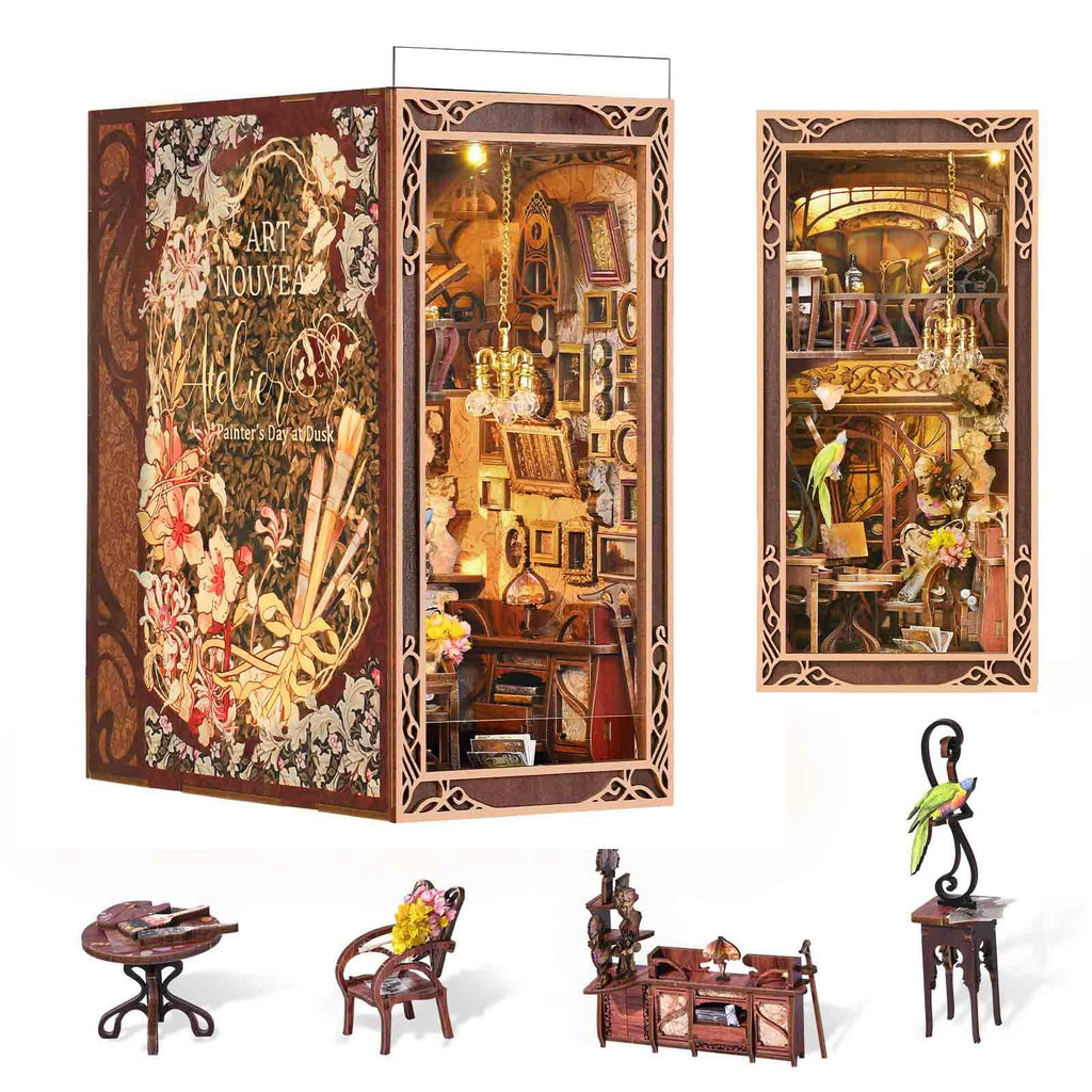 Book Nook Kit, DIY Miniatur Puppenhaus Booknook Kit, 3D Wooden Puzzle Bookend Bookshelf Insert Decor mit LED-Licht und Staubschutzhülle für Jugendliche und Erwachsene (Beyond Library)