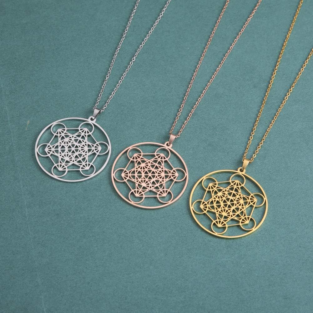 TEAMER Metatron Cube Necklace Sacred Geometry Pendant Seal of the Archangel Angel Necklace Stainless Steel Jewellery