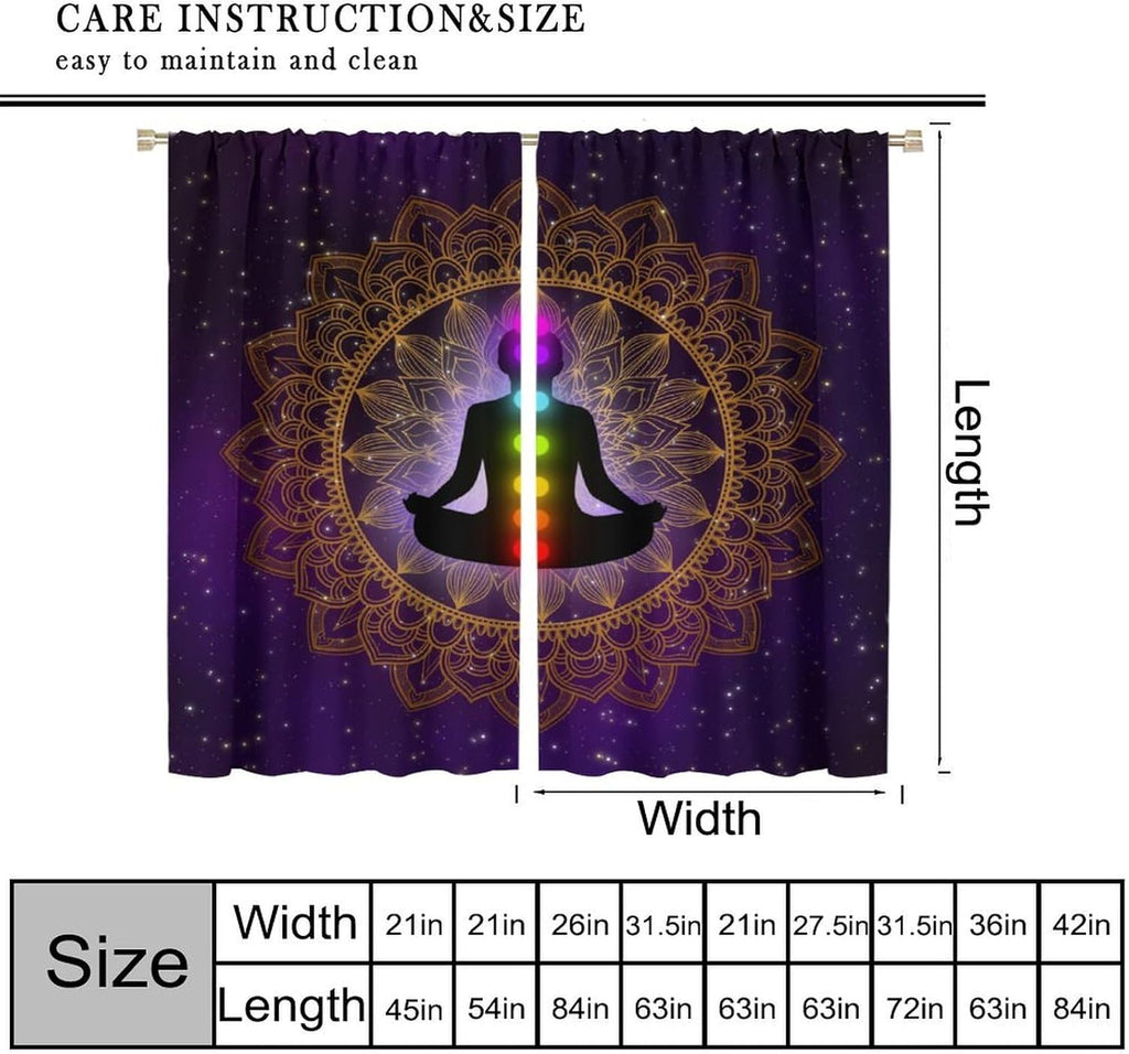 ZhiRain Seven Chakra Curtains Hippie Yoga Meditation Boho Mandala Galaxy Curtain with Rod Pocket for Bedroom Living Room Home Decor Drapes Window Treatments 2 Panels Set 42" W X 45" L
