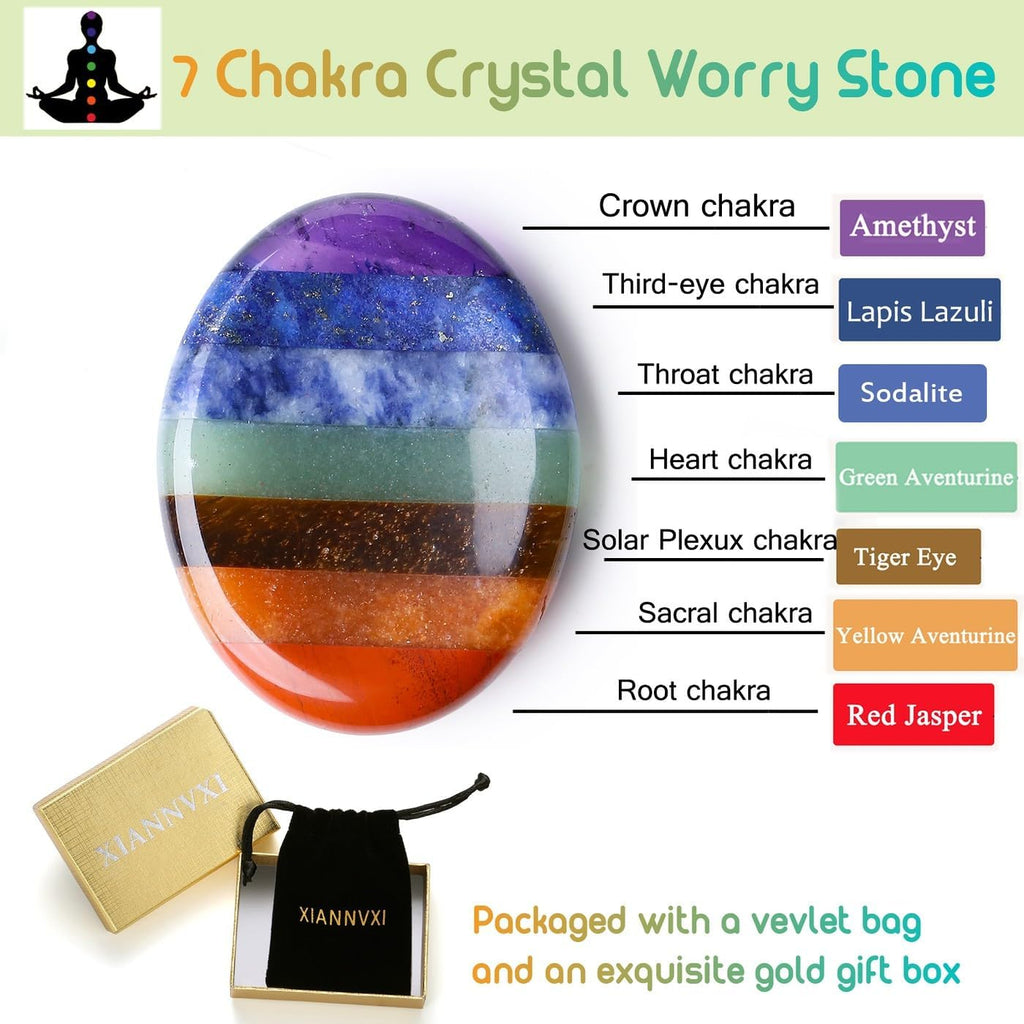 XIANNVXI Chakra Steine Kristalle Edelsteine Heilsteine Natürlich Kristall Sorgensteine Handschmeichler Daumen Poliert Oval Pocket Stein Angst Stress Relief Meditation