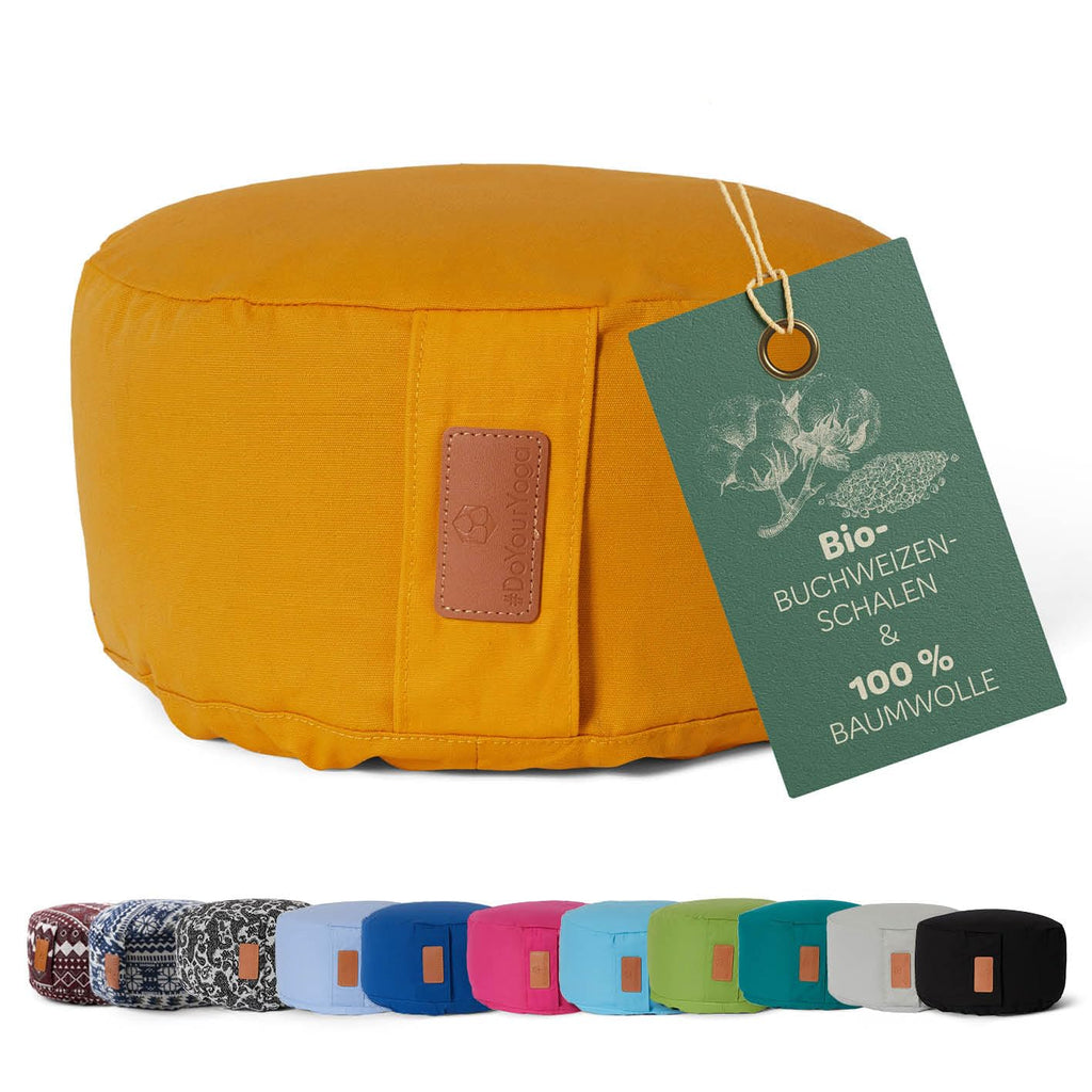 rundes Yogabolster 30cm x 15cm | Waschbarer Bezug |gefüllt mit Bio-Dinkelspelz (KBA) oder Bio-Buchweizenschalen (KBA) | Yoga Kissen für Yin Yoga & Meditation