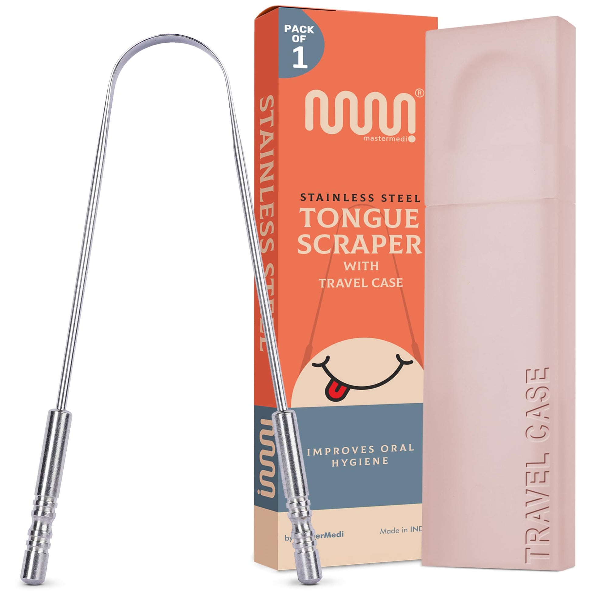 MasterMedi 100% reines kupfer zungenschaber mit reiseetui - 2 pack all natural ayurveda zungenreiniger, bannt mundgeruch und pflegt mundhygiene, groß grip (Set of 2 (Copper Tongue Scraper))