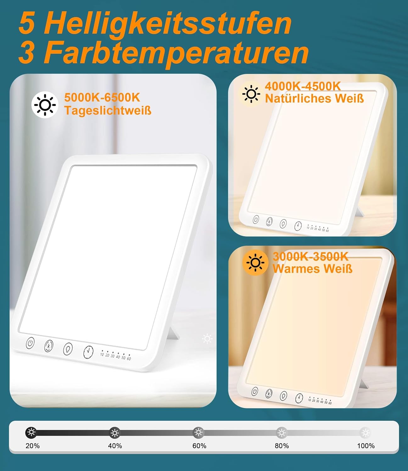 Sotipevs Tageslichtlampe 15000 Lux, UV-freie LED Lichttherapielampe Tageslicht, LED Daylight Lampe, Touch-Control Sonnenlicht Lampe, Vollspektrumlampe für Zuhause/Büro
