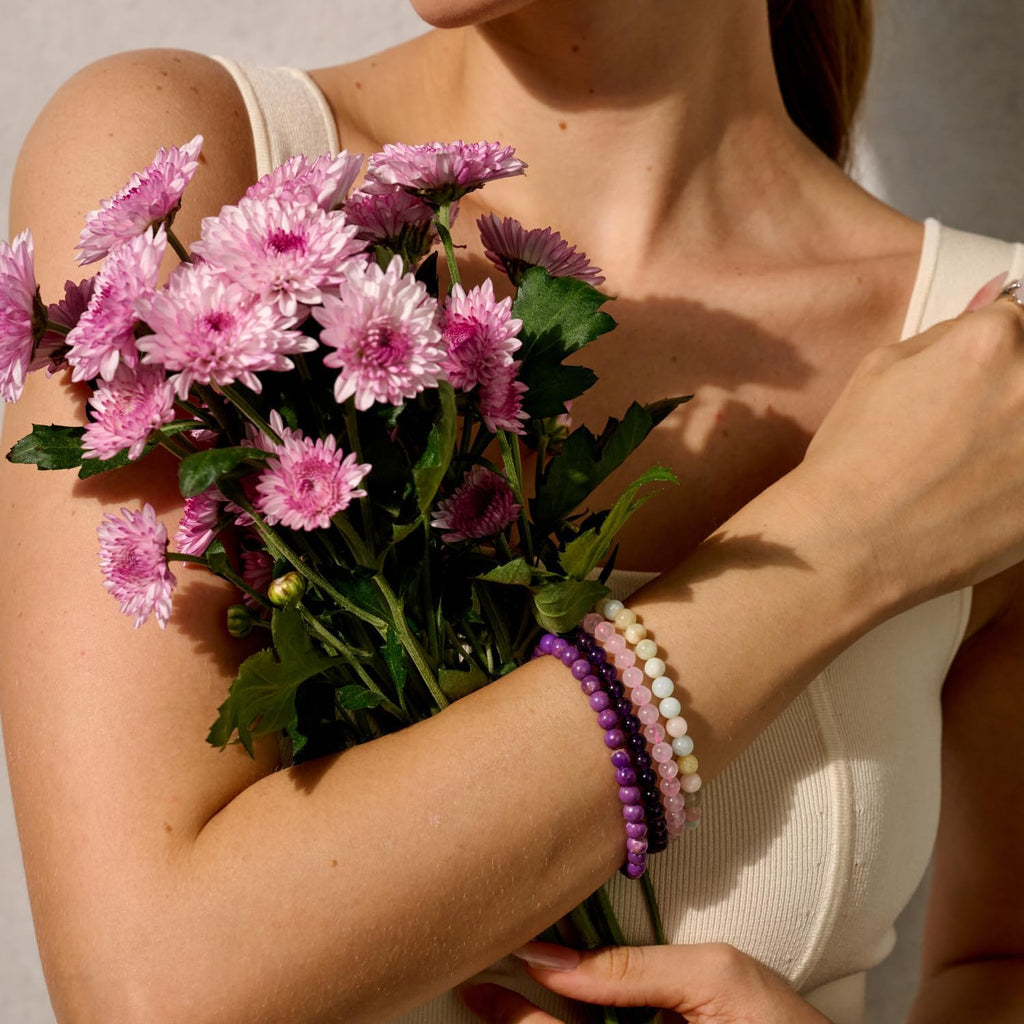 Bivei Pearl Bracelet for Women 6 mm Semi-Precious Stone Stretchy Elastic Jewellery Yoga Gifts