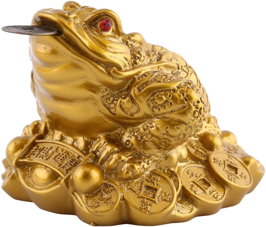 Lucky Money Frog/Toad, Feng Shui Toad/Frog Treasure Basin Statue With Coin Attract Wealth and Good Luck, Feng Shui Decoration(65×60×50mm-Brass)