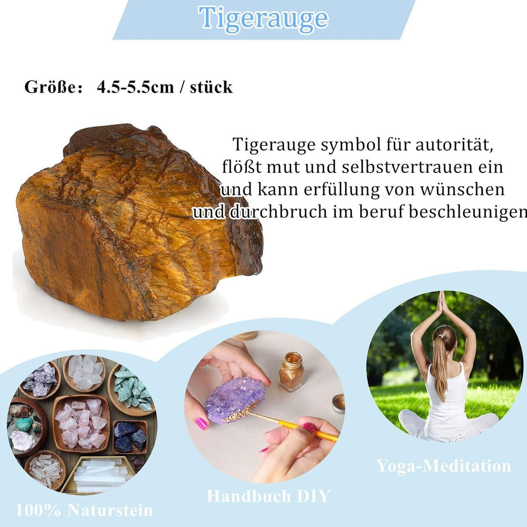 XIANNVXI Tigerauge Große Rohstein Kristalle Tigerauge Stein Echt Premium Wasserstein Naturstein 4.5–5.5 cm,1PC
