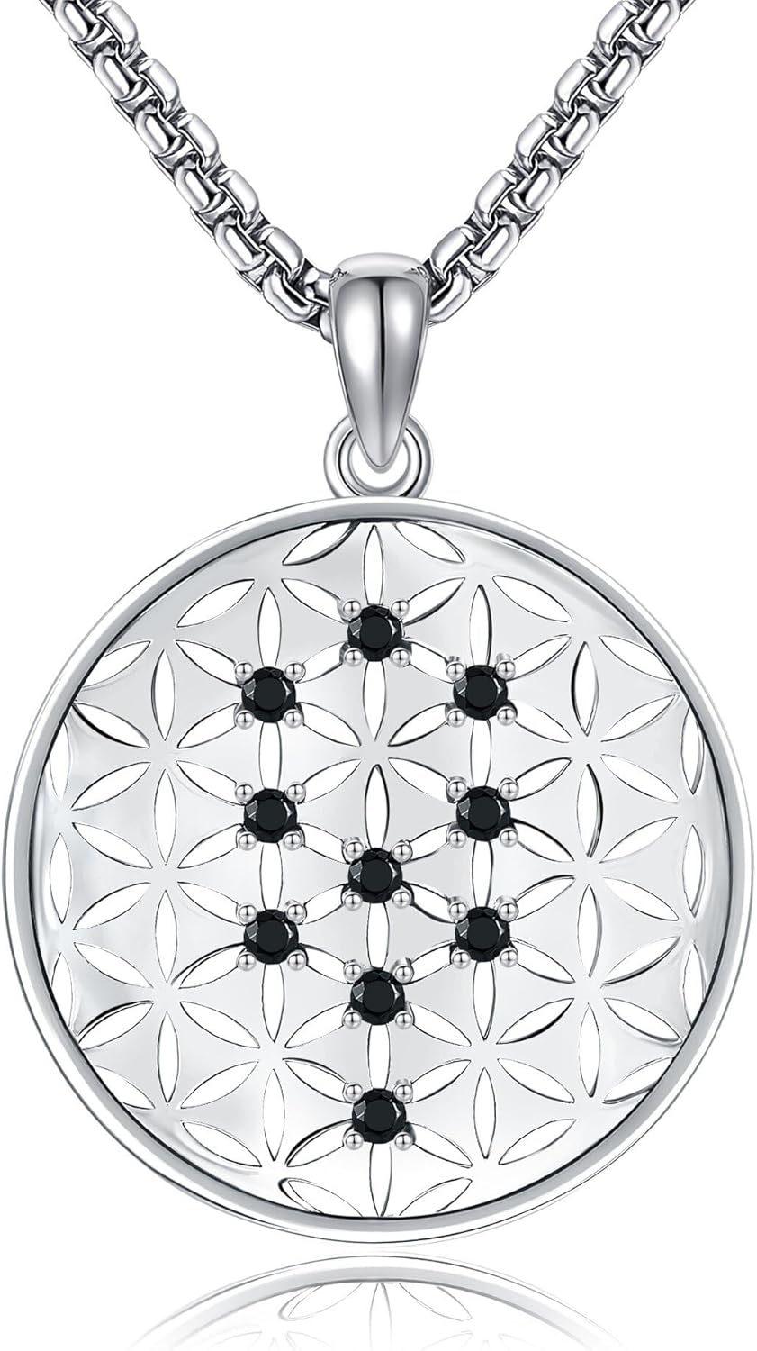 HUKKUN Blume des Lebens Halskette Sterling Silber Heilige Geometrie Halskette Blume des Lebens Schmuck Geschenk für Männer